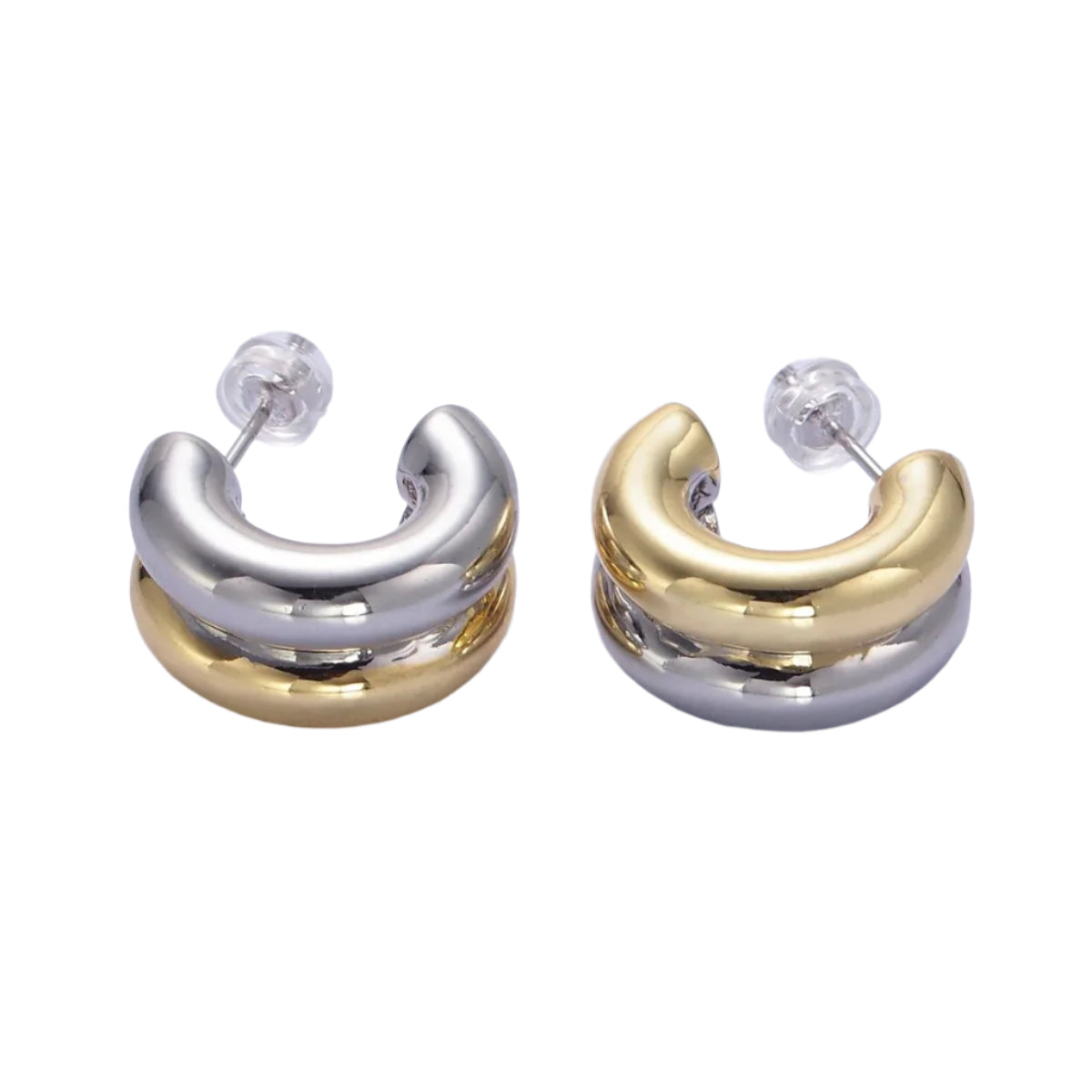 OLIVIA HUGGIE EARRINGS (mixed metal)