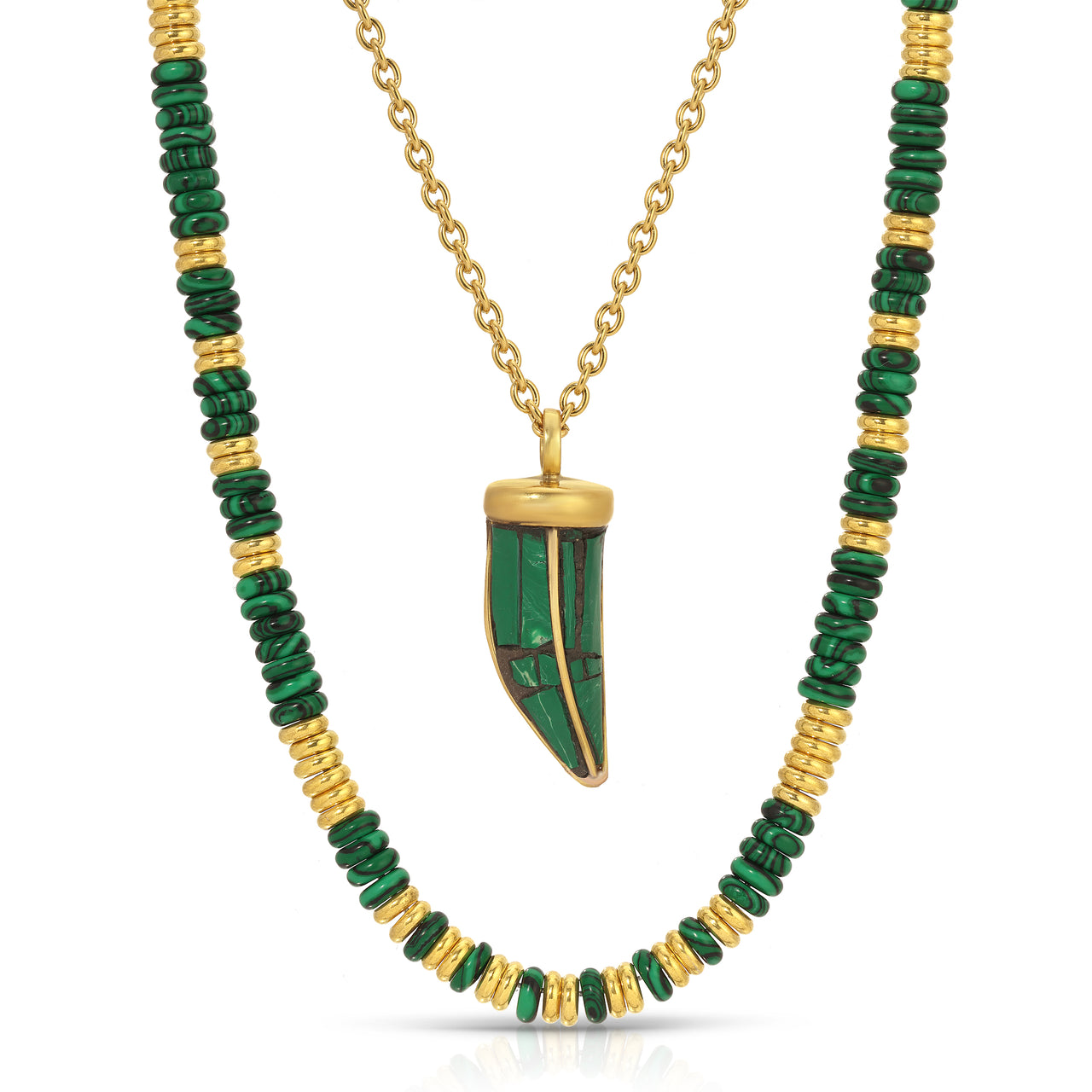 JAIDA MALACHITE BEAD AND TUSK NECKLACE SET